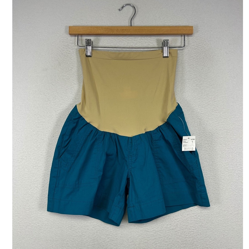 Maternity Motherhood Maternity Womens S Teal Blue Full Panel Pockets Shorts